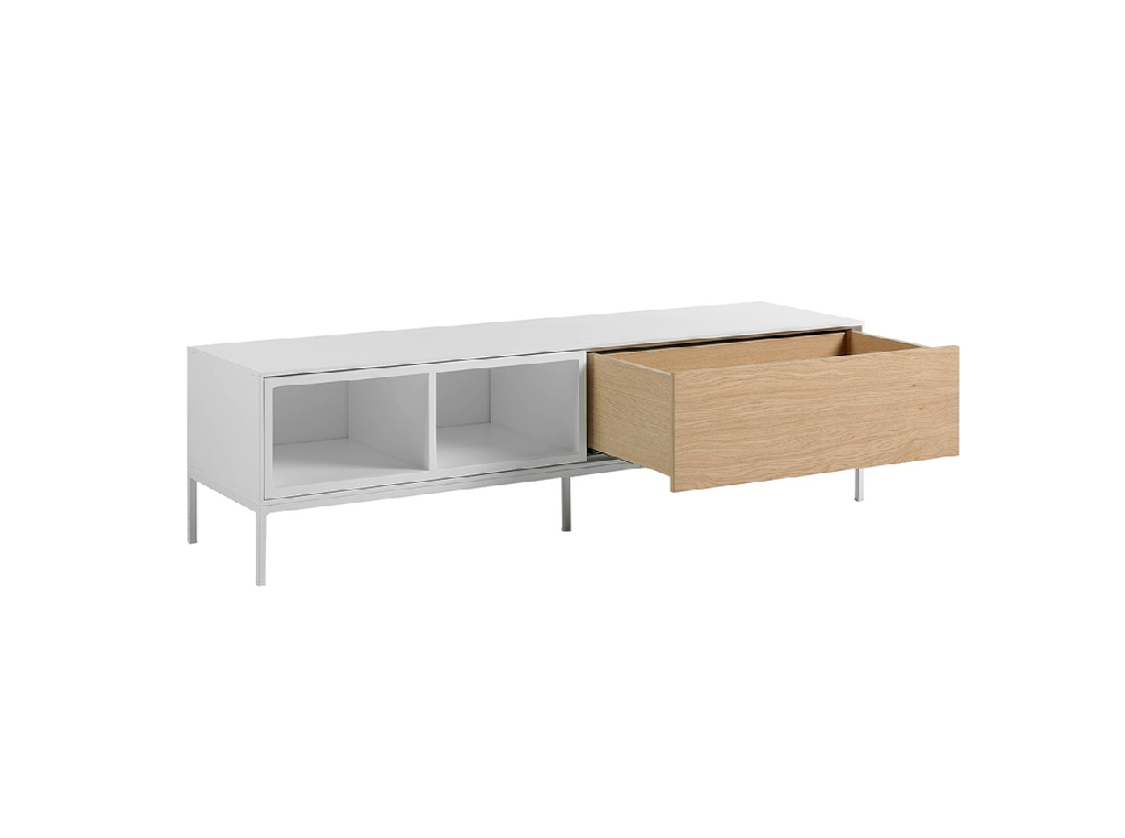TV stand in white wood, oak and white steel