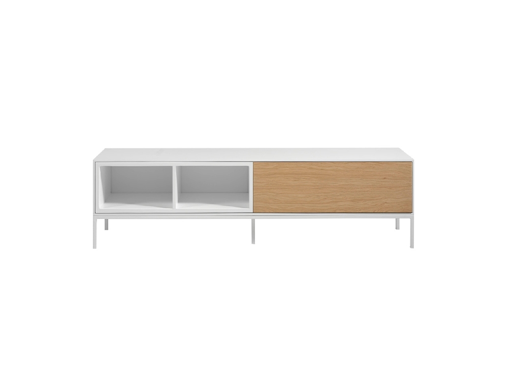 TV stand in white wood, oak and white steel