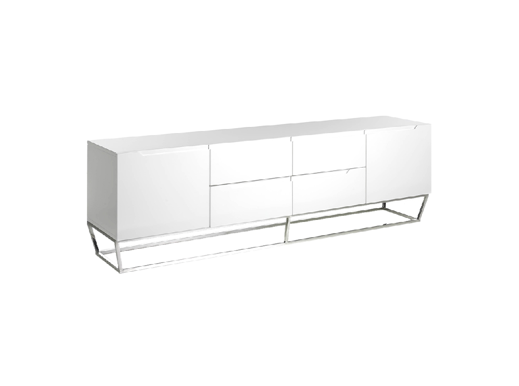 Mueble TV de madera color Blanco y acero cromado Mueble TV de madera color Blanco y acero cromado