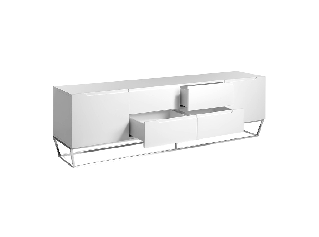 Mueble TV de madera color Blanco y acero cromado Mueble TV de madera color Blanco y acero cromado