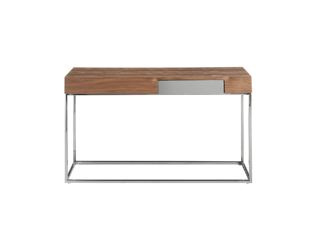 Walnut wood and chrome steel reception console