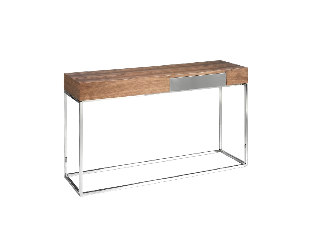 Walnut wood and chrome steel reception console