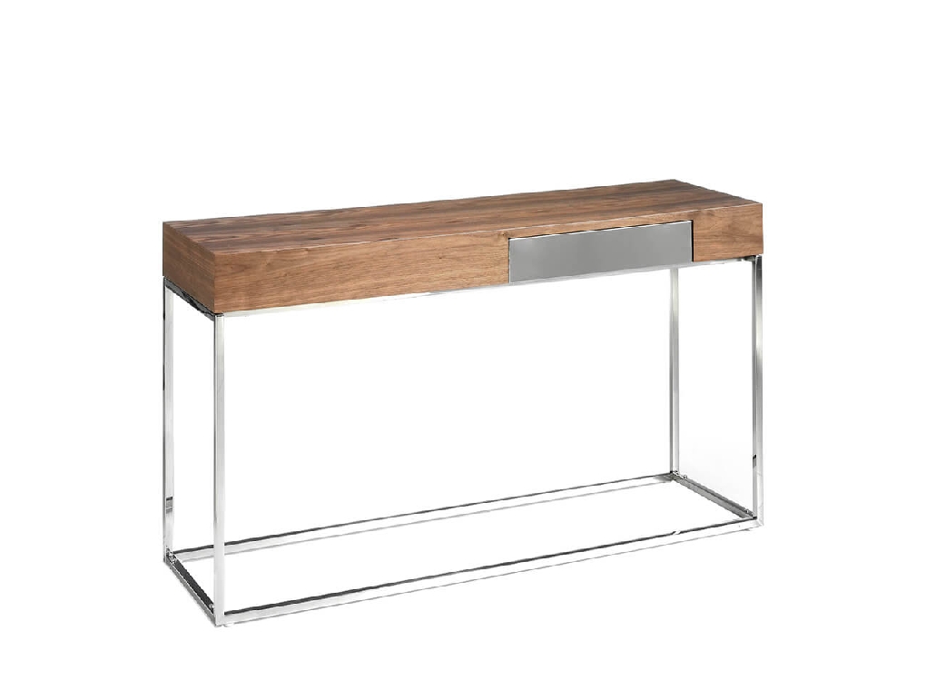 Walnut wood and chrome steel reception console