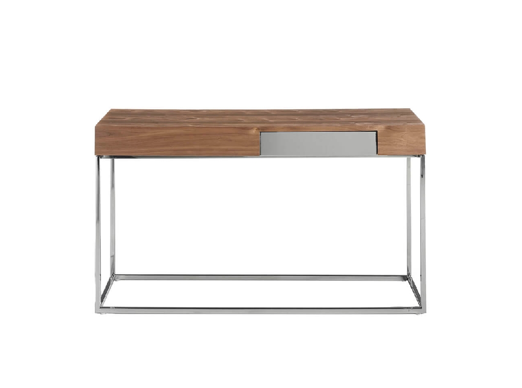 Walnut wood and chrome steel reception console