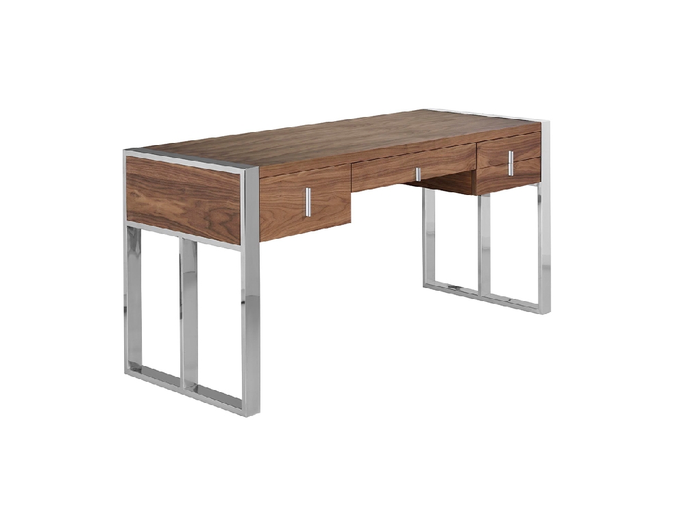 Walnut wood and chrome steel office desk