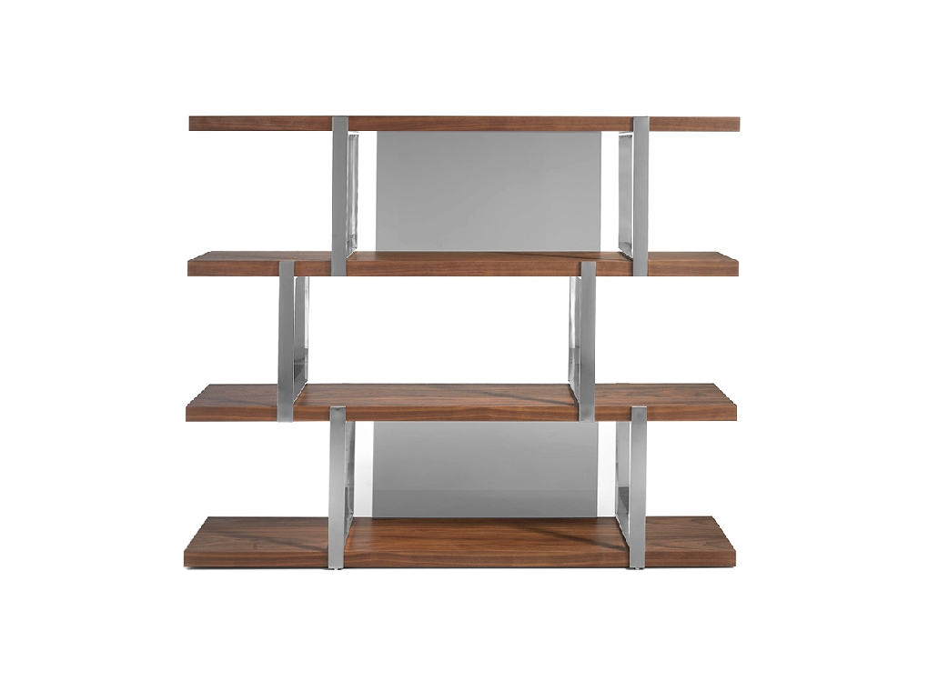 Walnut wood shelf and black translucent glass