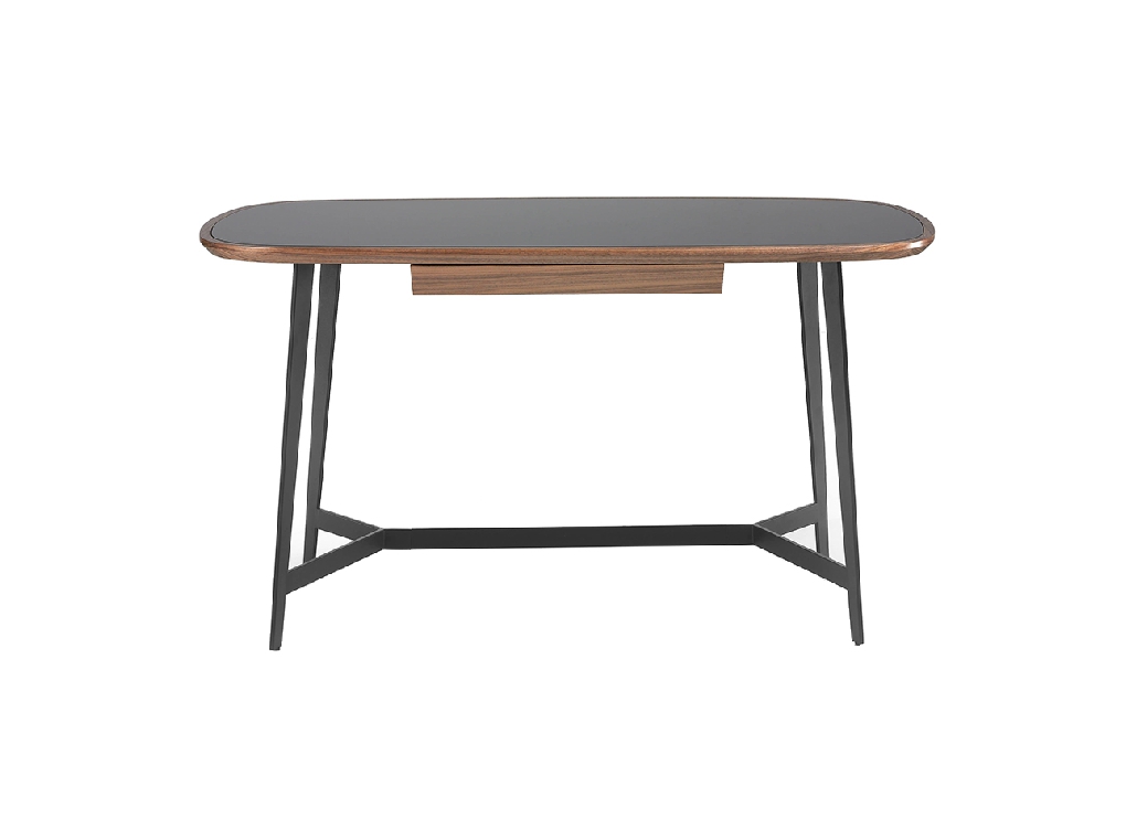 Walnut wood office desk and black stained glass Walnut wood office desk and black stained glass
