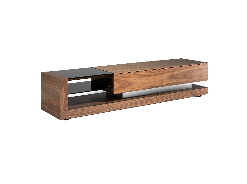 Mueble TV de madera Nogal y cristal tintado negro