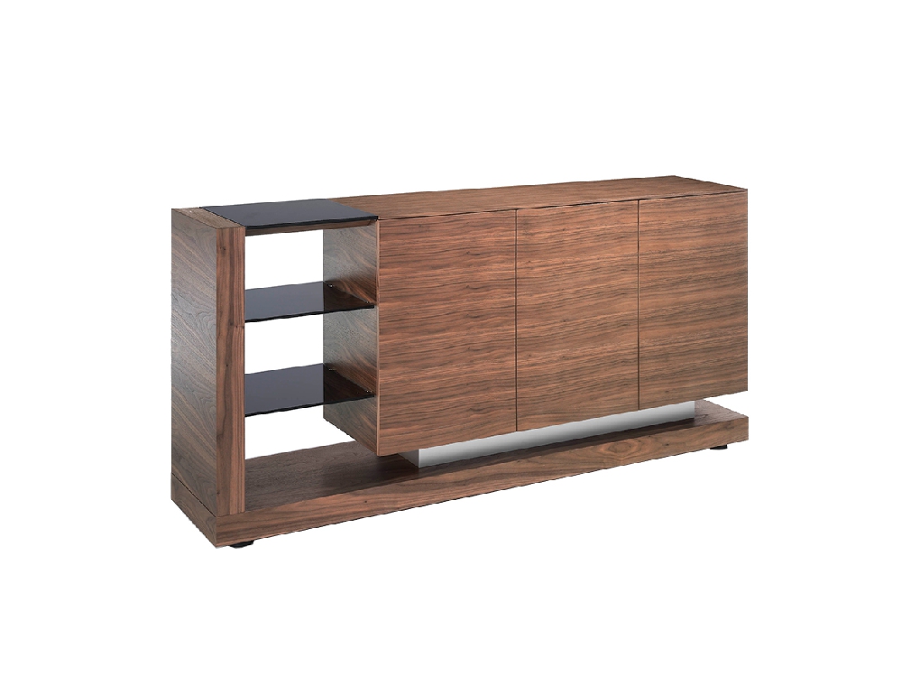 Walnut wood sideboard and black stained glass Walnut wood sideboard and black stained glass