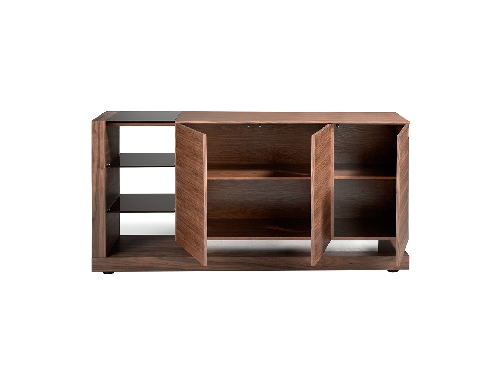 Walnut wood sideboard and black stained glass Walnut wood sideboard and black stained glass