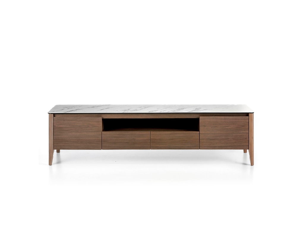 Walnut wood TV cabinet and porcelain top Walnut wood TV cabinet and porcelain top