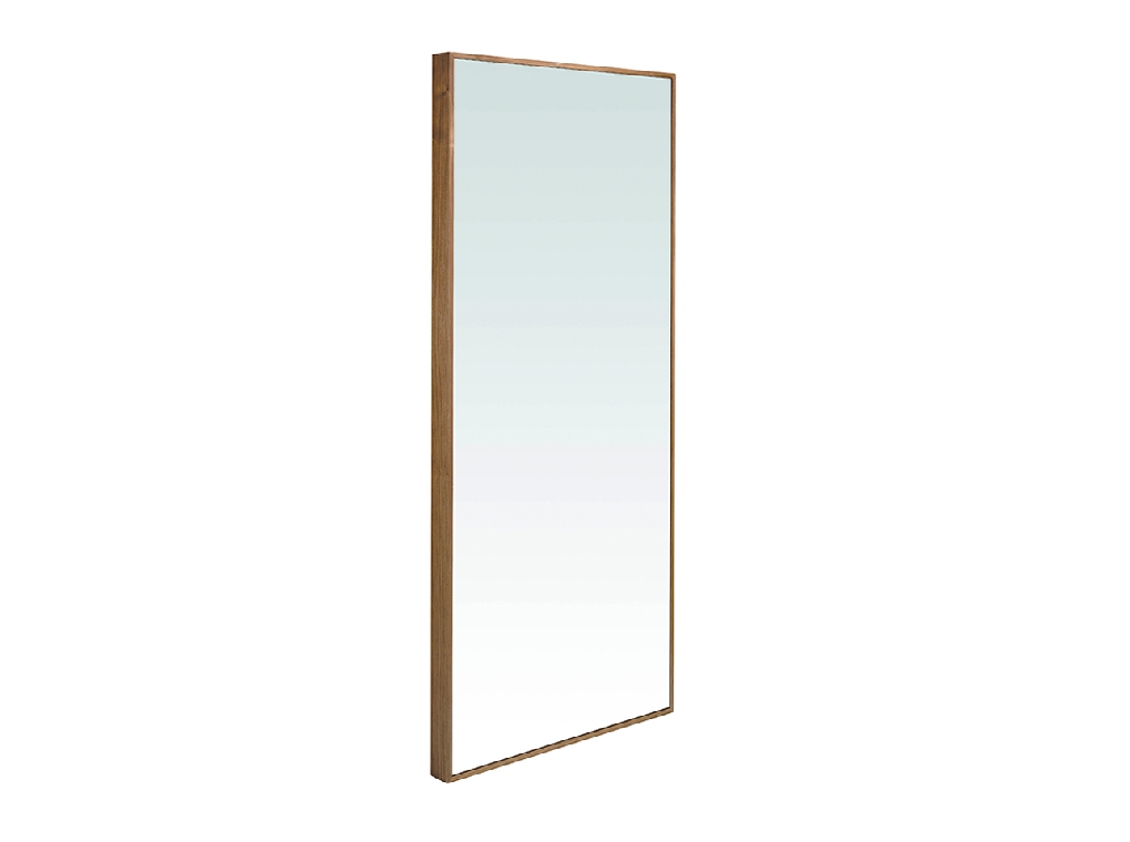 Wooden standing mirror with natural walnut finish