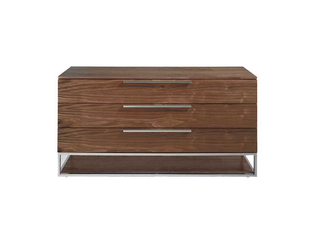 Chest of drawers in walnut wood and chrome-plated steel