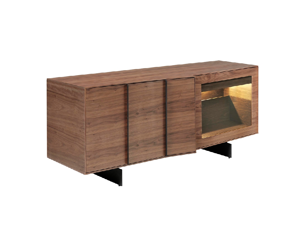 Walnut wood sideboard with interior led lighting