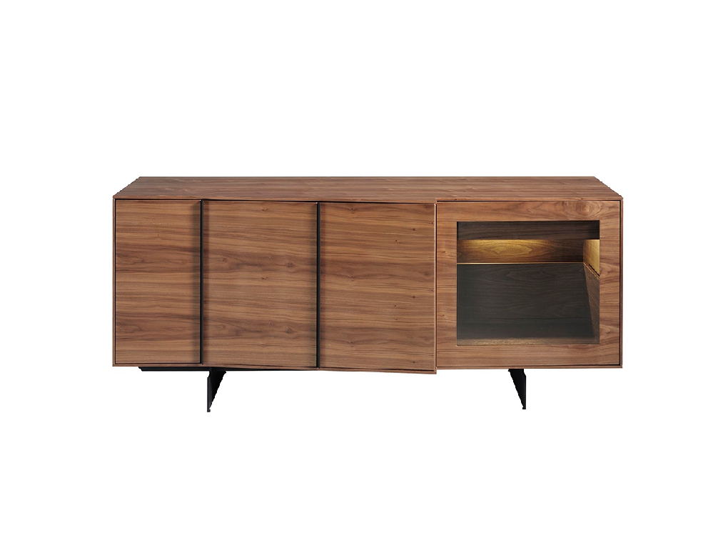 Walnut wood sideboard with interior led lighting