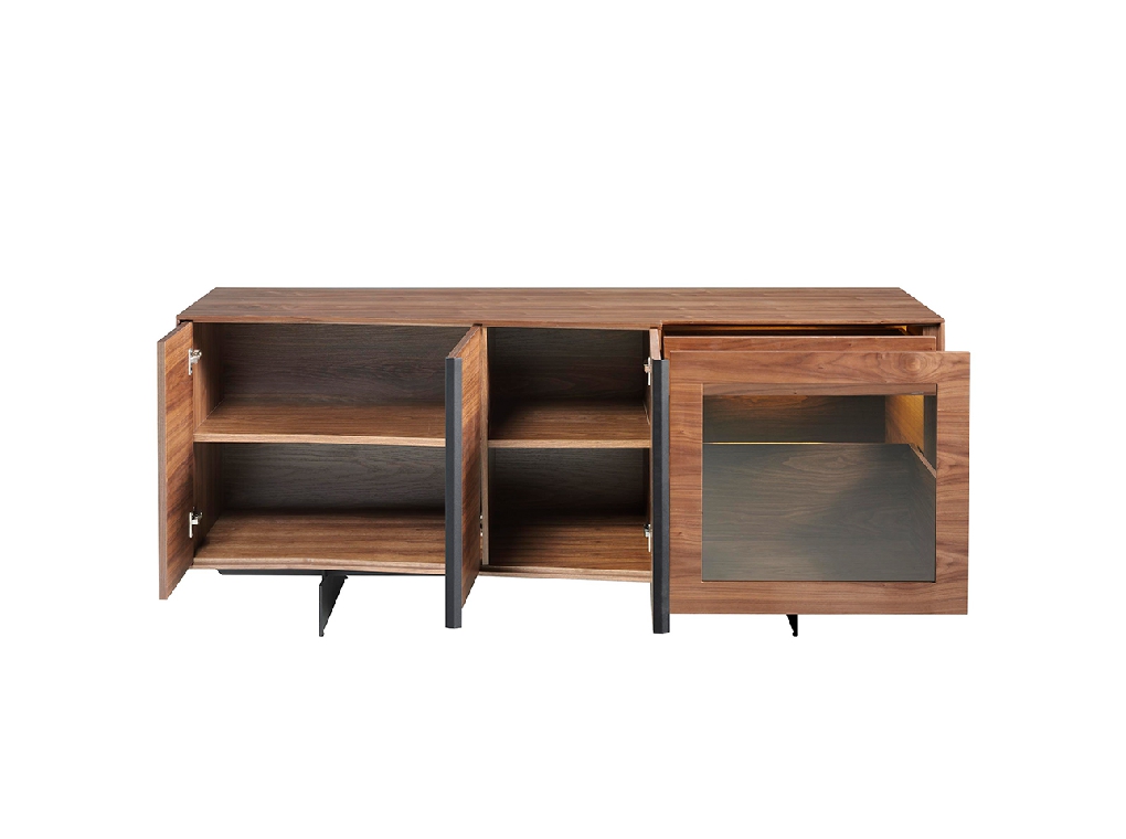 Walnut wood sideboard with interior led lighting