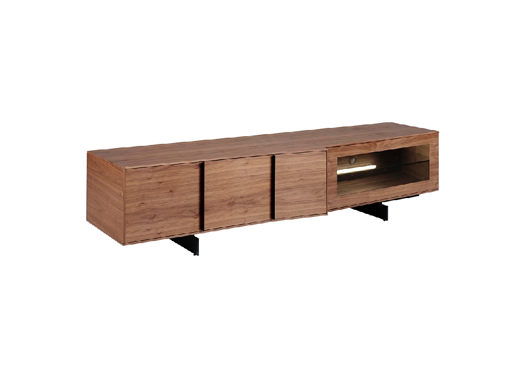 Walnut wood TV stand with interior led lighting