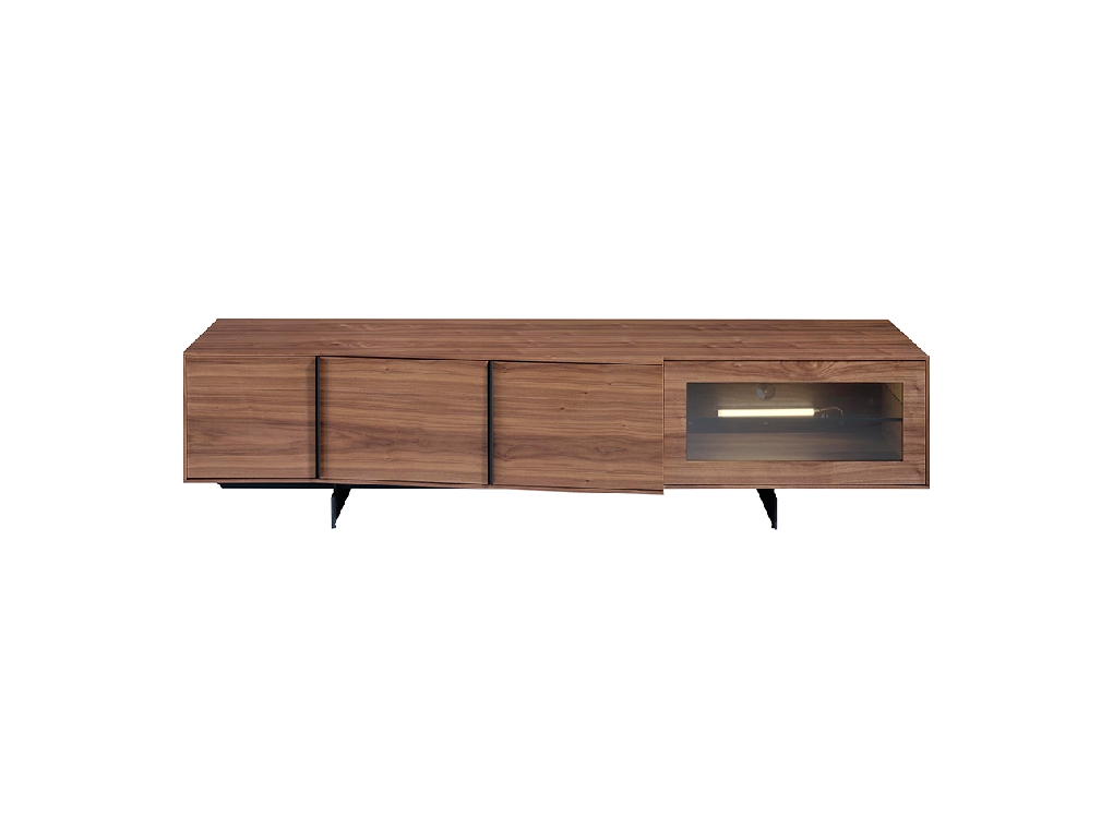 Walnut wood TV stand with interior led lighting