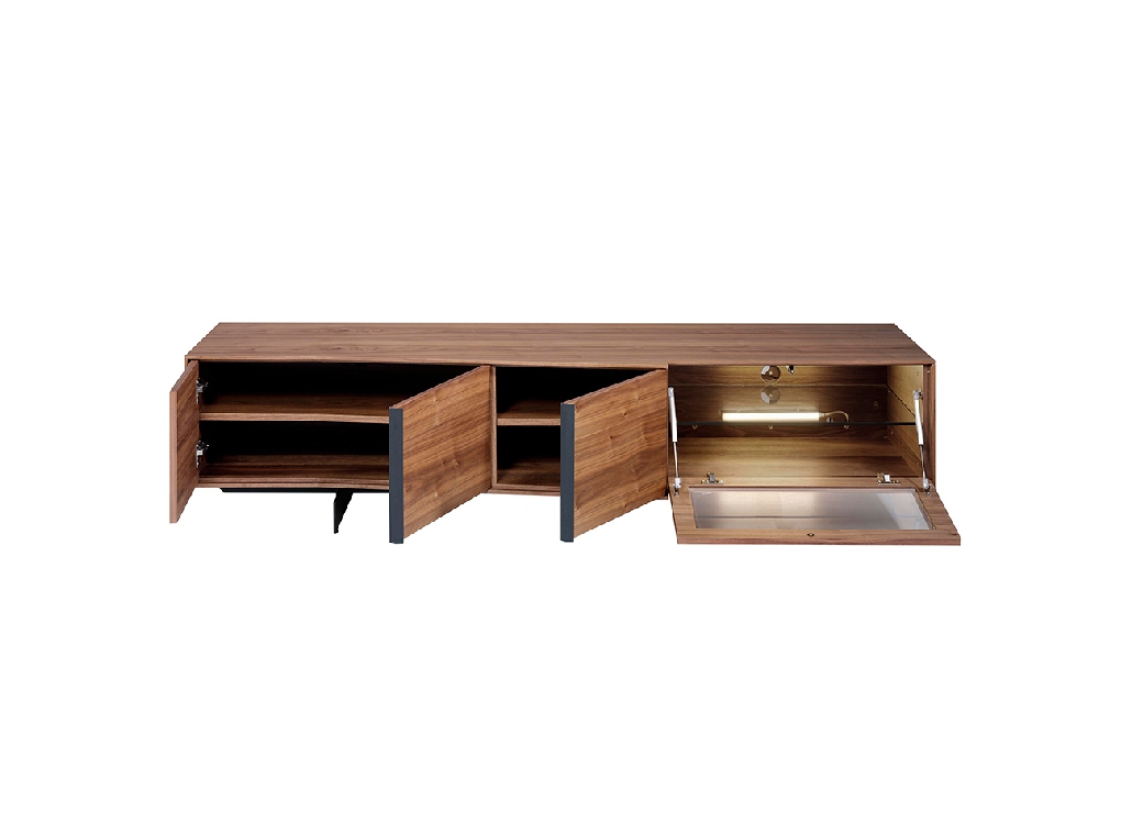 Walnut wood TV stand with interior led lighting