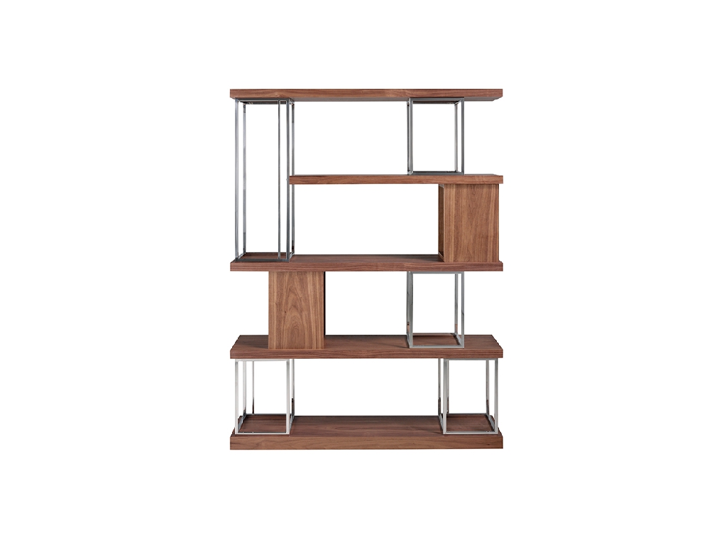 Walnut wood and chrome-plated stainless steel bookshelf Walnut wood and chrome-plated stainless steel bookshelf