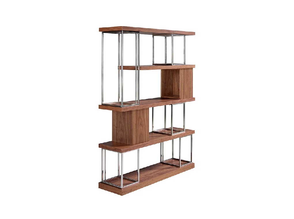 Walnut wood and chrome-plated stainless steel bookshelf Walnut wood and chrome-plated stainless steel bookshelf