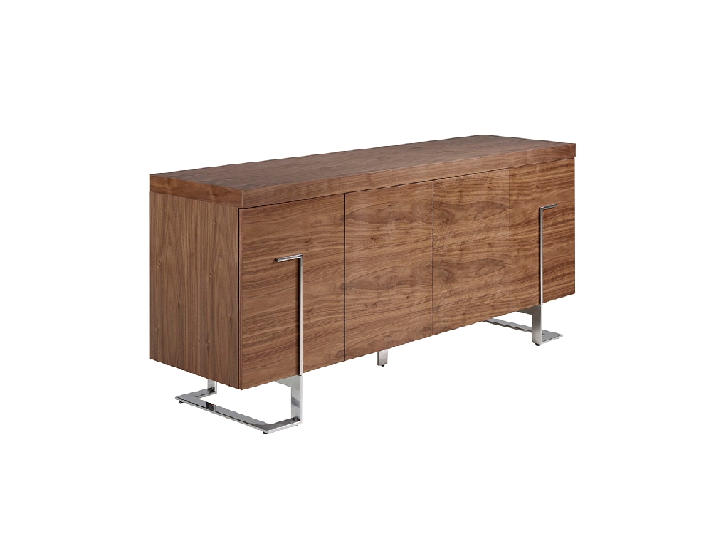 Sideboard aus Walnussholz und verchromtem Stahl