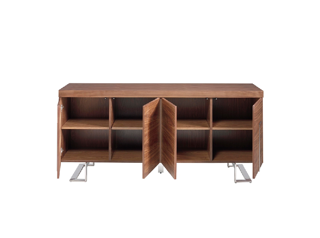 Sideboard in walnut wood and chrome steel