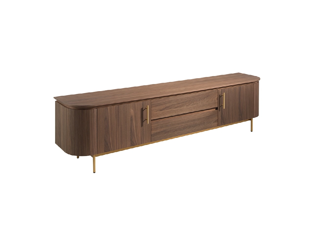 Mueble TV de madera Nogal y acero inoxidable dorado