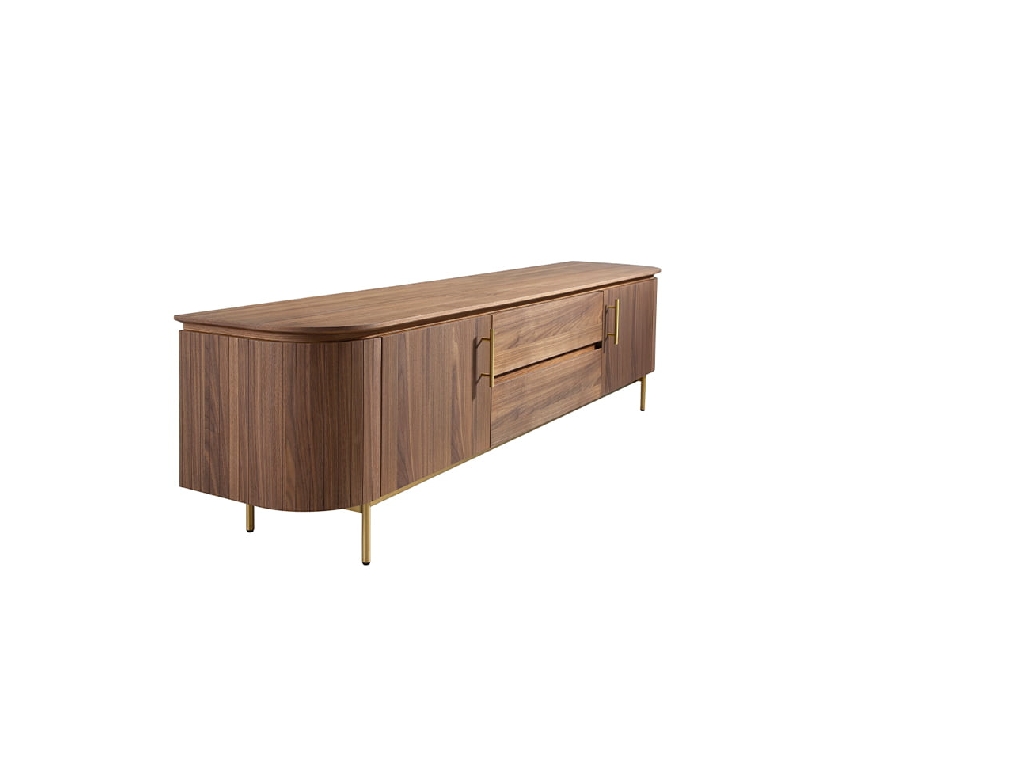 Mueble TV de madera Nogal y acero inoxidable dorado