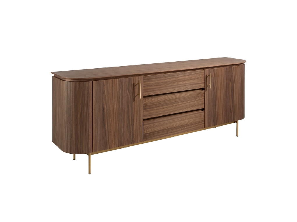 Sideboard in walnut wood and golden steel