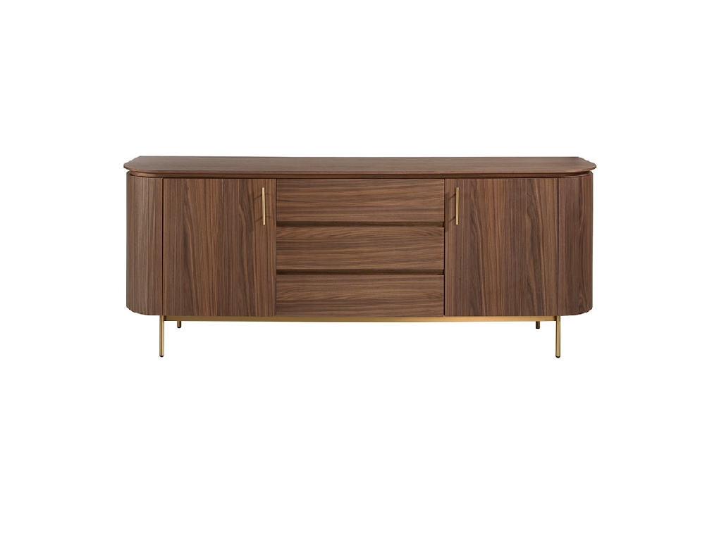 Sideboard in walnut wood and golden steel