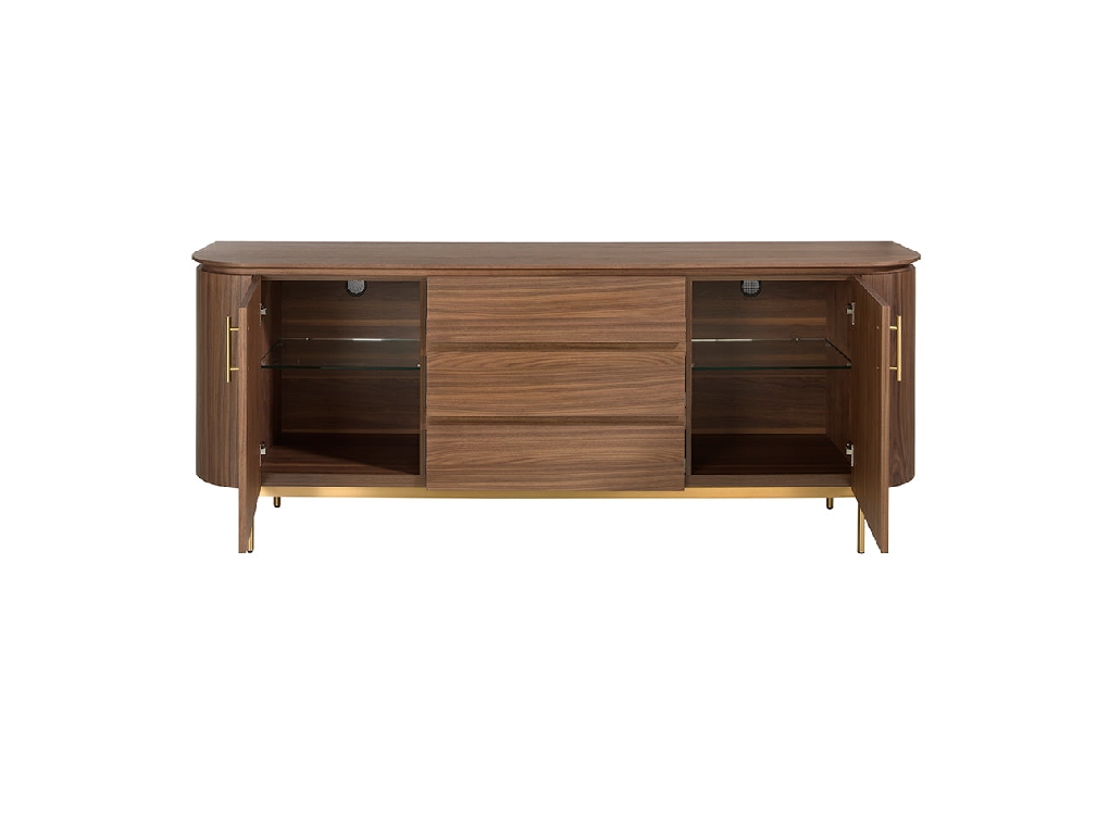 Sideboard in walnut wood and golden steel