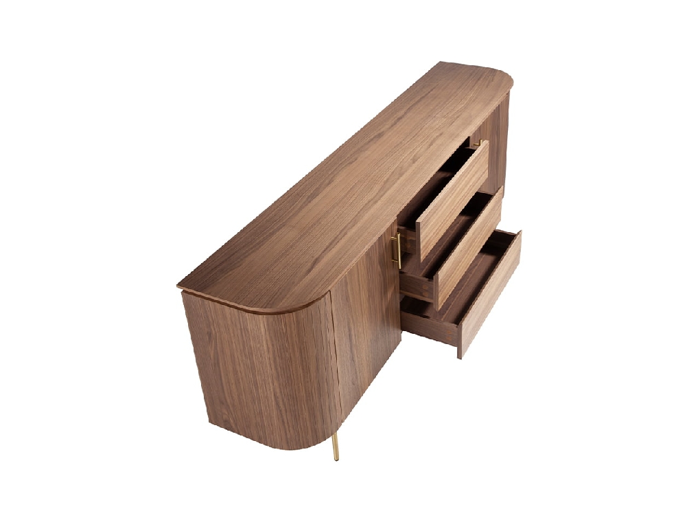 Credenza in legno di noce e acciaio dorato