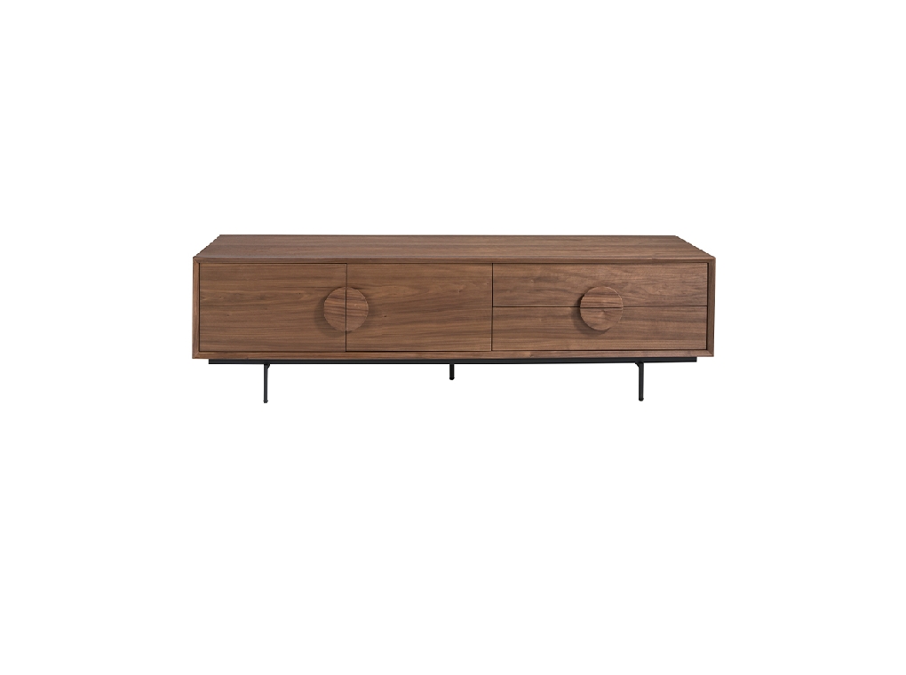 TV stand in walnut wood and black steel