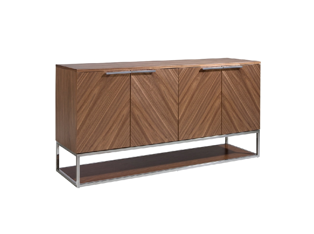 Credenza in legno di noce e acciaio cromato