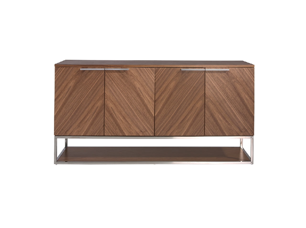 Credenza in legno di noce e acciaio cromato