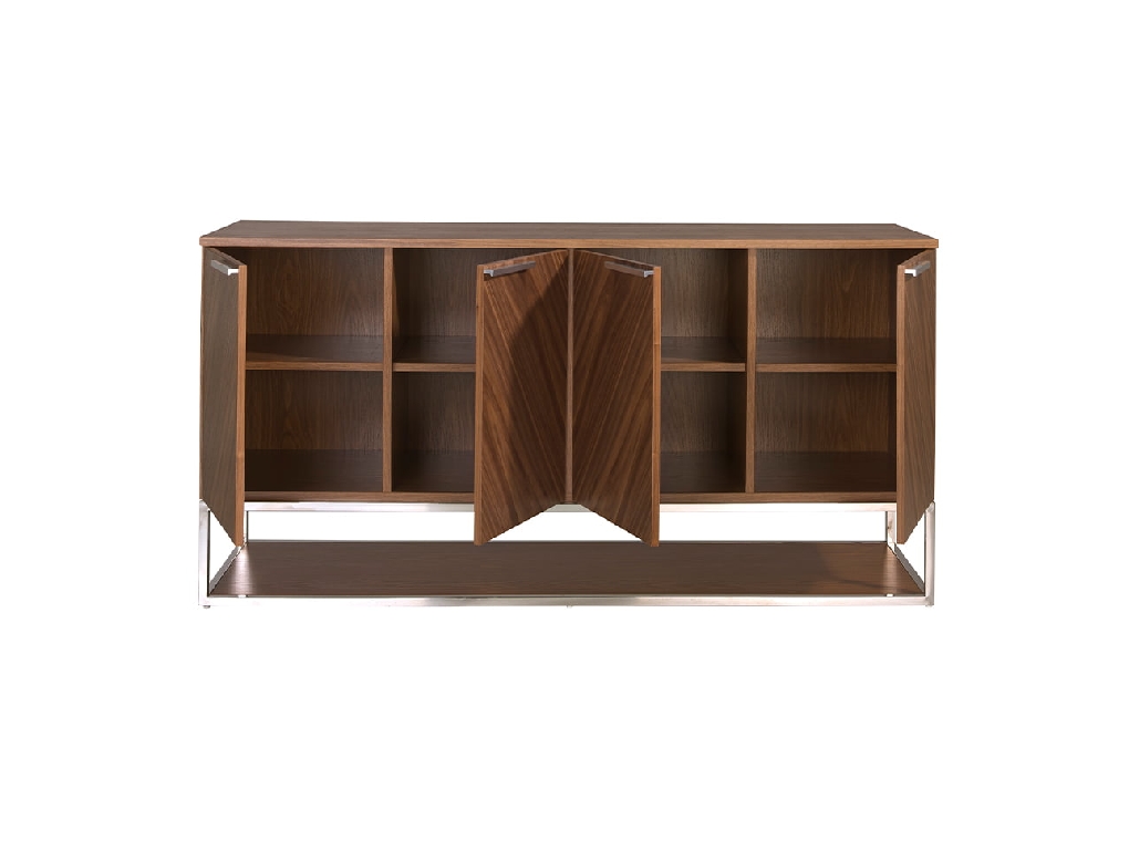 Walnut wood and chromed steel sideboard