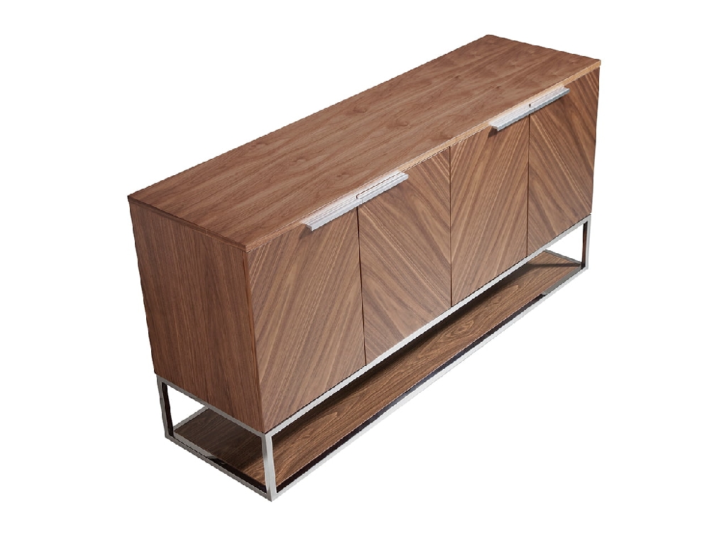 Walnut wood and chromed steel sideboard