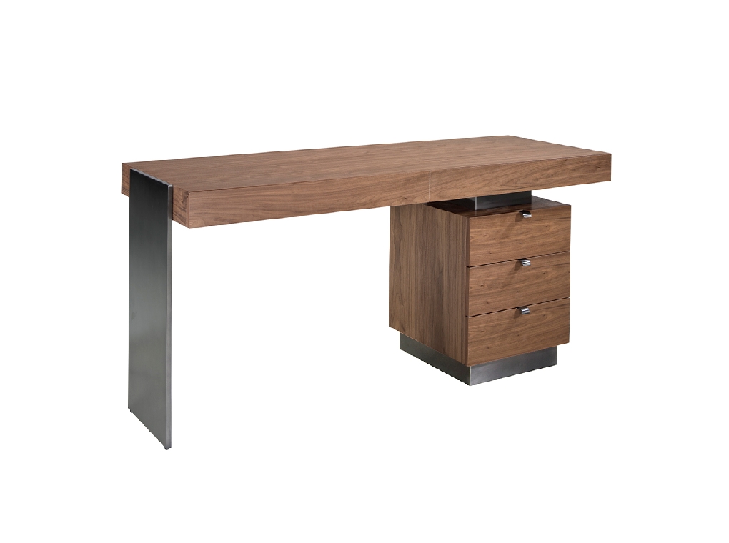 Office desk in Walnut wood and polished steel