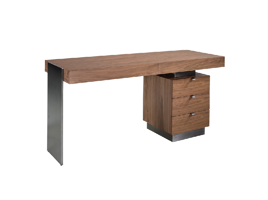 Bureau en bois de noyer et acier poli