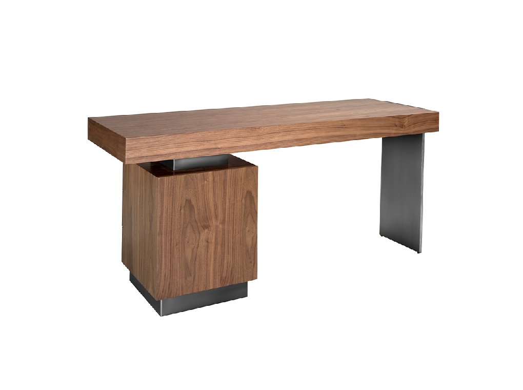 Office desk in Walnut wood and polished steel