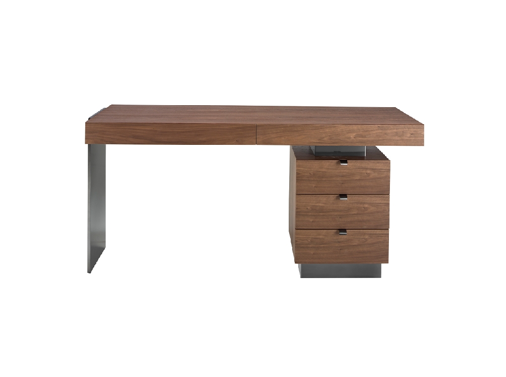 Office desk in Walnut wood and polished steel