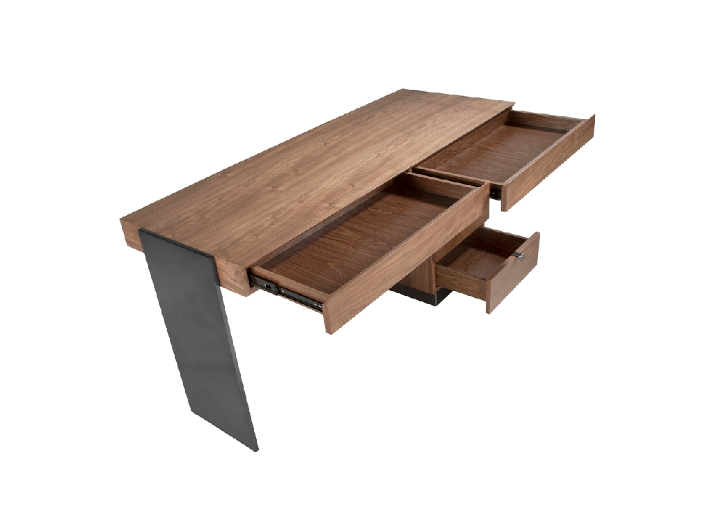 Office desk in Walnut wood and polished steel