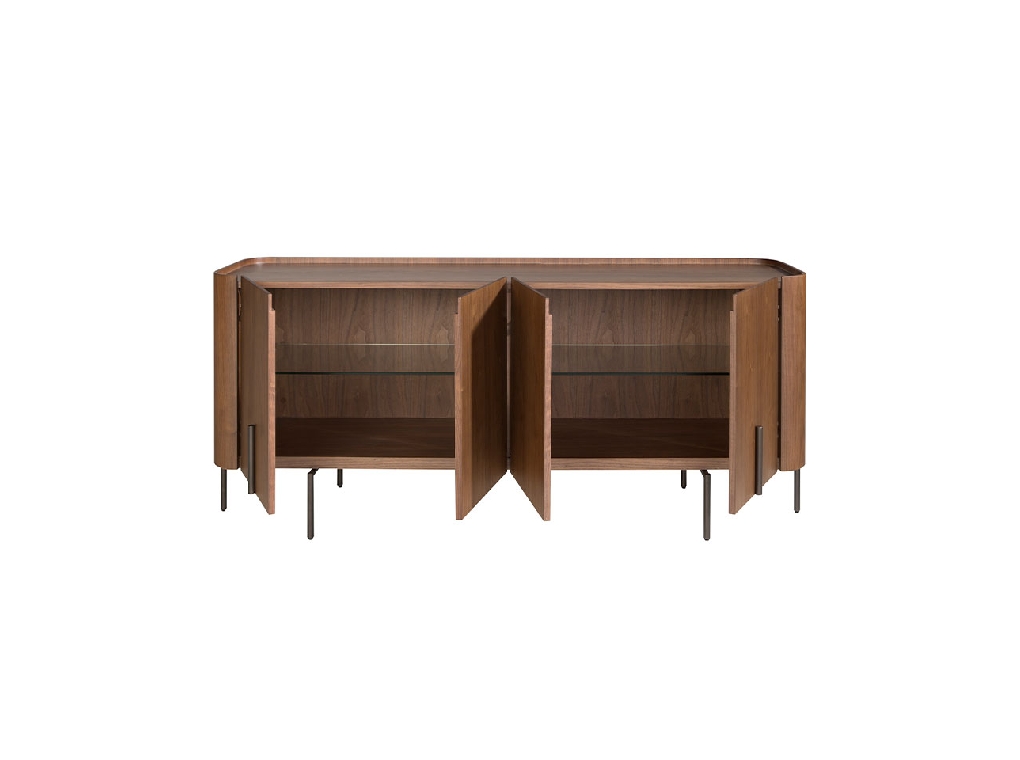 Walnut wood and black steel sideboard