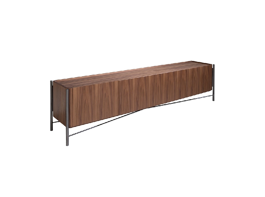 TV stand in walnut wood and darkened steel