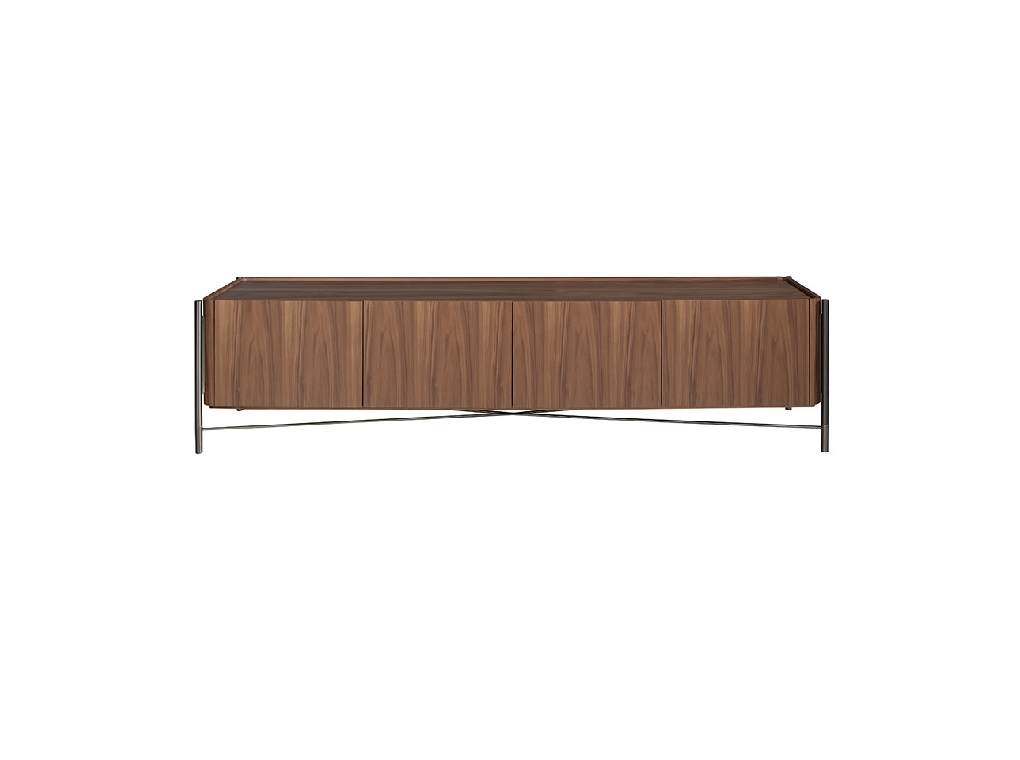 TV stand in walnut wood and darkened steel