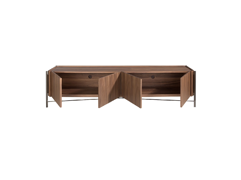 TV stand in walnut wood and darkened steel