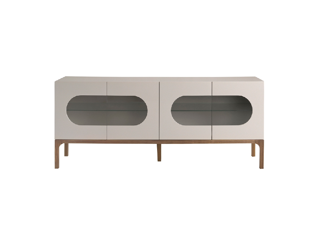 Credenza in legno grigio e noce con illuminazione interna