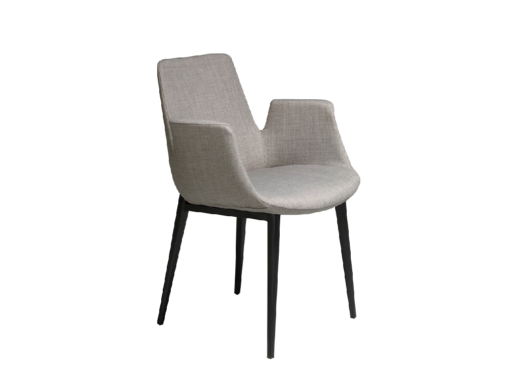 Chair upholstered in fabric with black steel frame