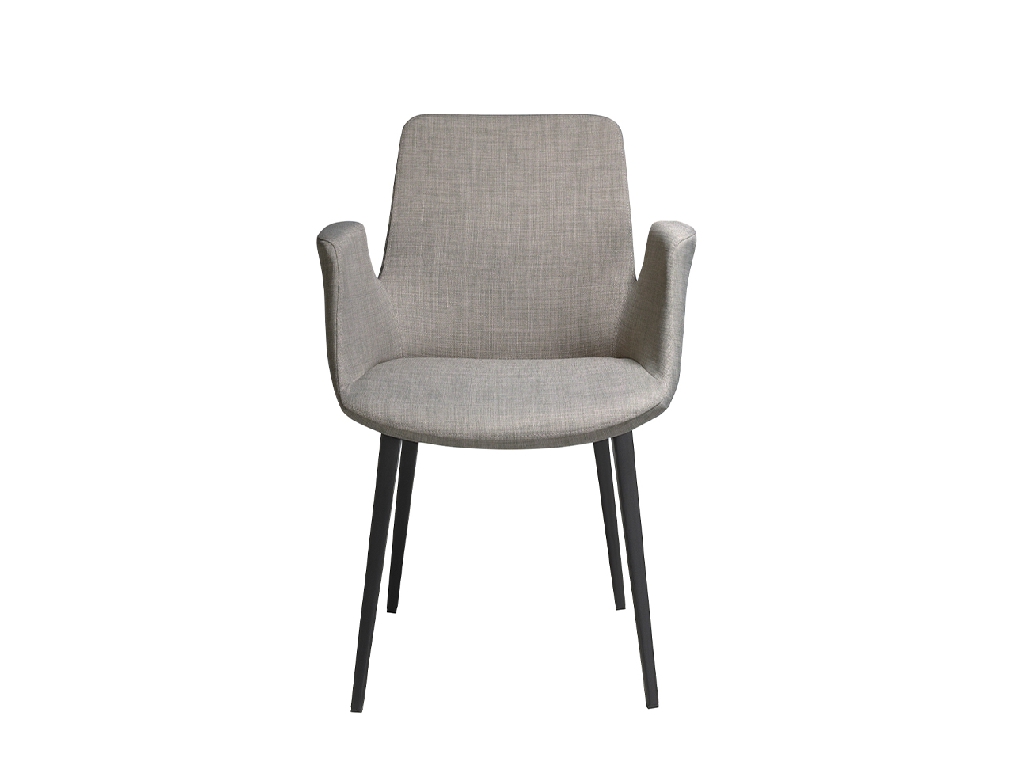Chair upholstered in fabric with black steel frame
